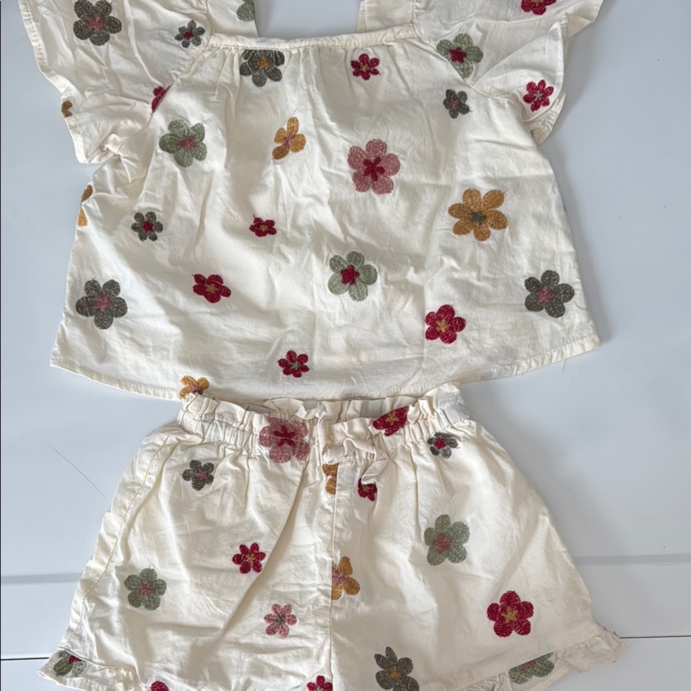 Zara Kids Floral Matching Set - Cream with Red, Green, and Orange